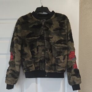 Jealous Tomato Camouflage Teddy Jacket with Red Rose Accents
